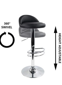 Golden Swivel Bar Stool Height Adjustable Bar Chair PU Leather Counter Barstools High Chairs Kitchen Island Chairs With Footrest for Home Office Cofe(Black)  - Image 4