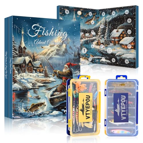 VTYEPOU Fishing Advent Calendar 2025 for Men - Fishing Lures Kit with Tackle Box Advent Calendar for Fisher Teen Boys - 2025 Xmas Holiday Surprise Gift for 24 Days Christmas Countdown - Image 1