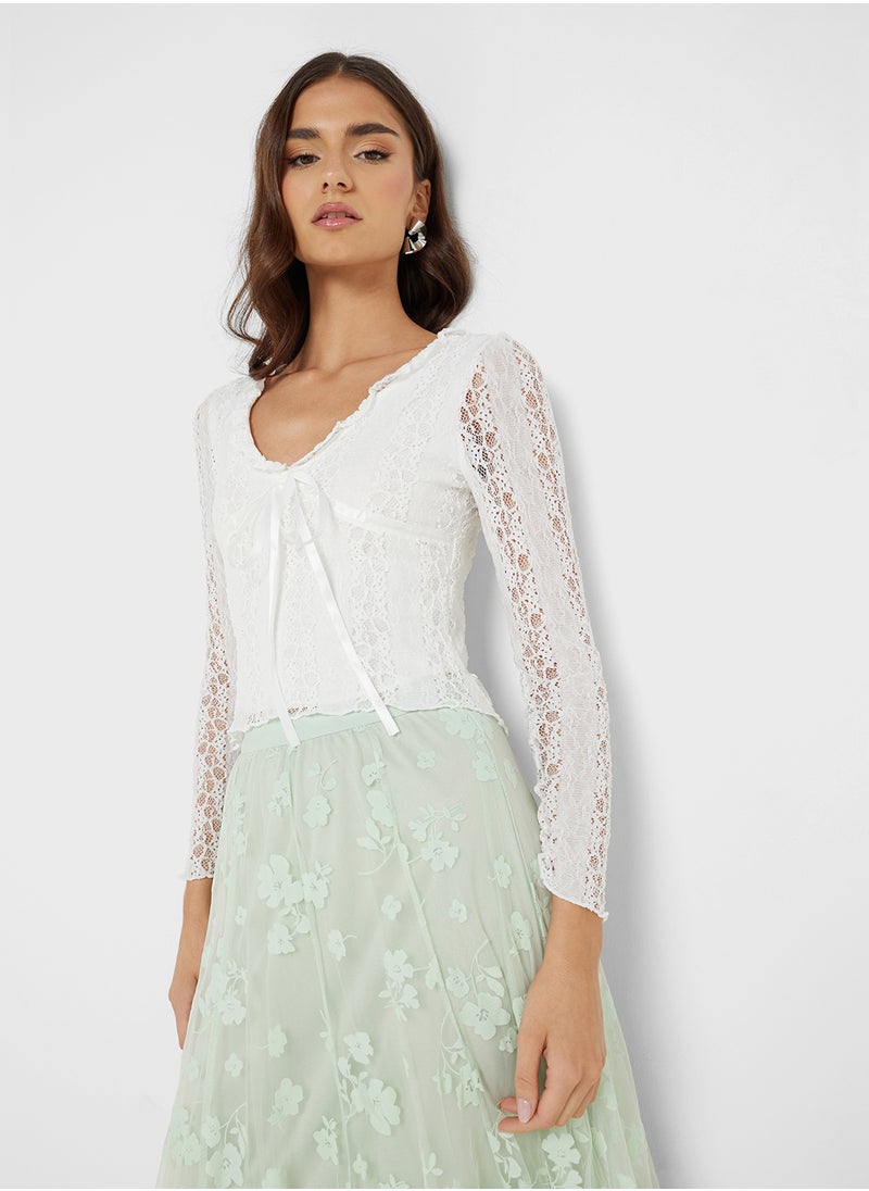 Ginger - Lace Plunge Neck Blouse - Image 1
