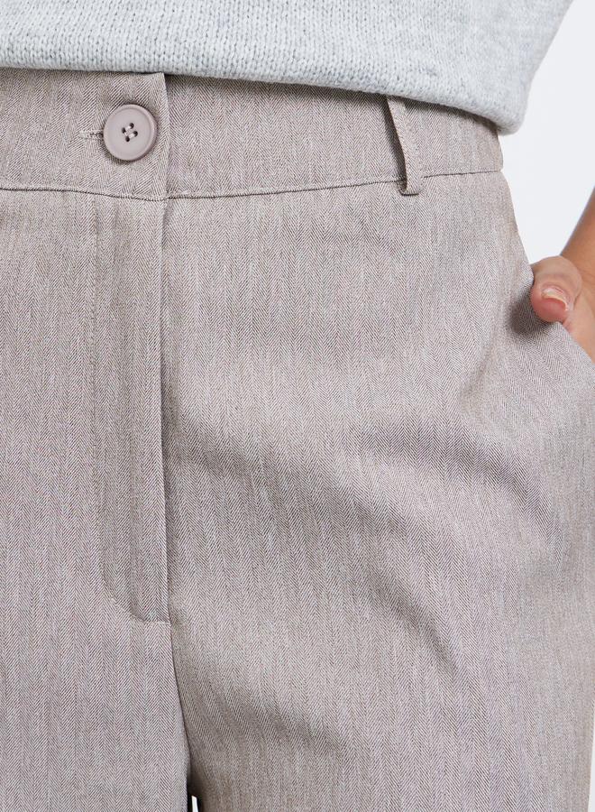 Styli Women Grey Wide Leg Herringbone Weave Trousers - Image 3