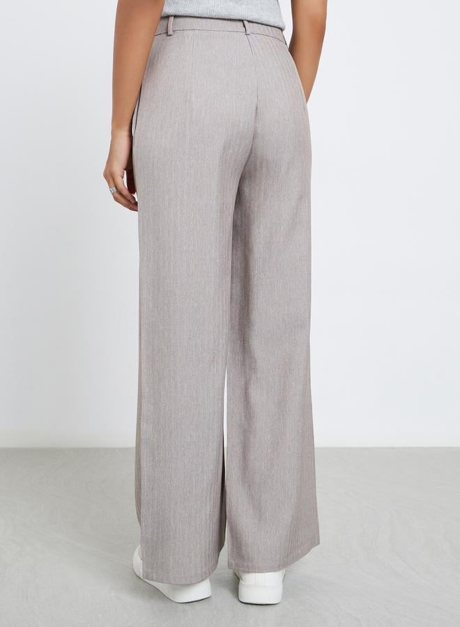 Styli Women Grey Wide Leg Herringbone Weave Trousers - Image 4