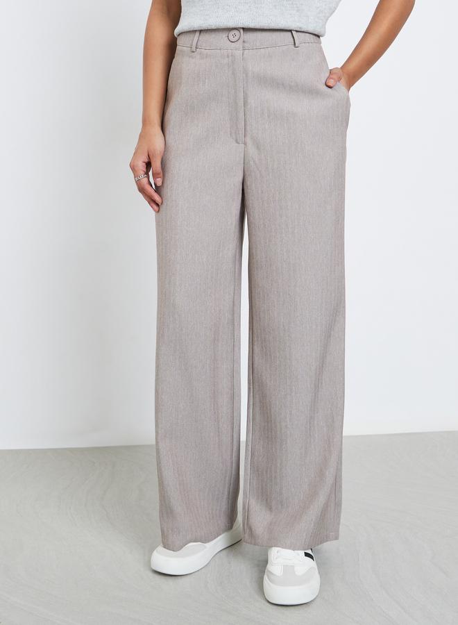 Styli Women Grey Wide Leg Herringbone Weave Trousers - Image 2