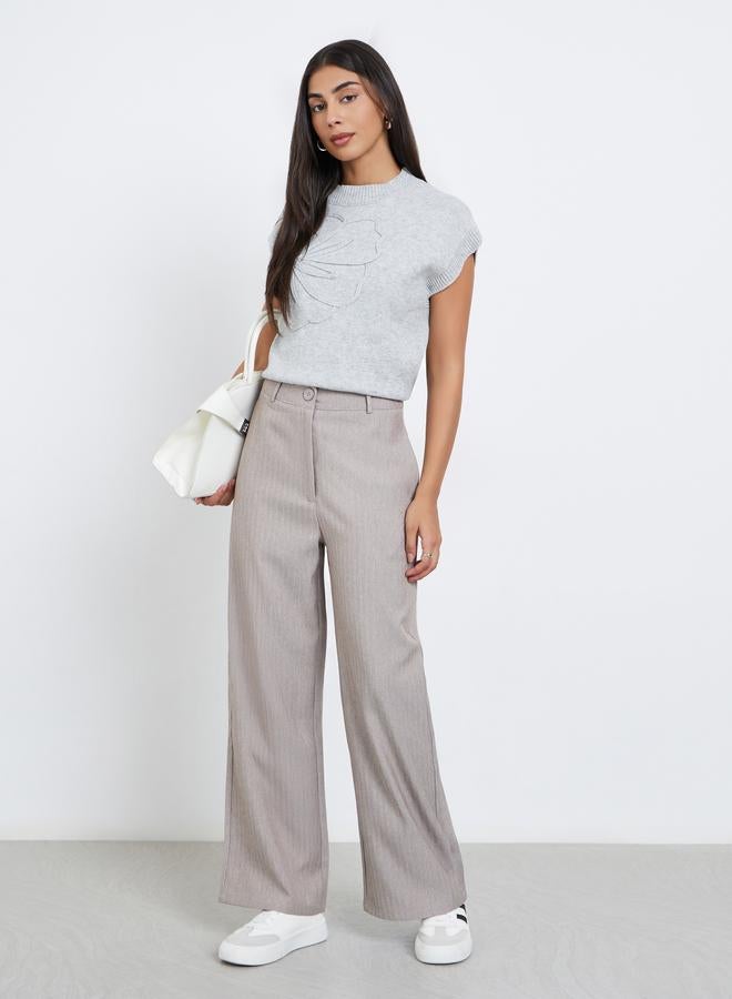 Styli Women Grey Wide Leg Herringbone Weave Trousers - Image 1