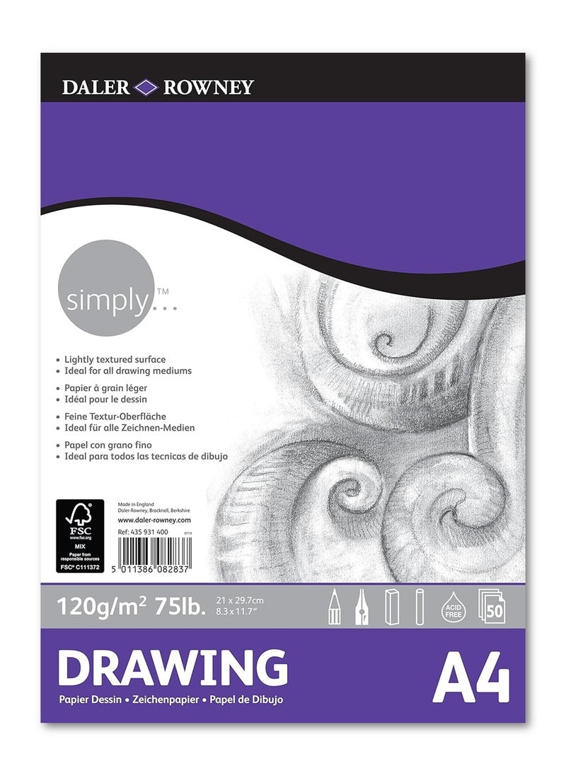 Daler Rowney A4 Size Simply Drawing Pad 50 Sheets 120gsm Thickness 