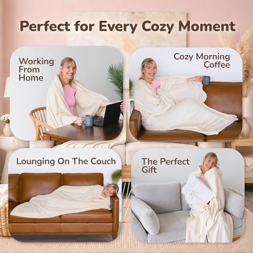 Super Blanky Wearable Blankets for Women - Cozy Mothers Day Gifts for Mom, Adult Comfy Wearable Blanket Men, Gift for Her Girlfriend, Grandma Mothers day Gifts for Wife Birthday Gift Ideas, Cream - Image 3