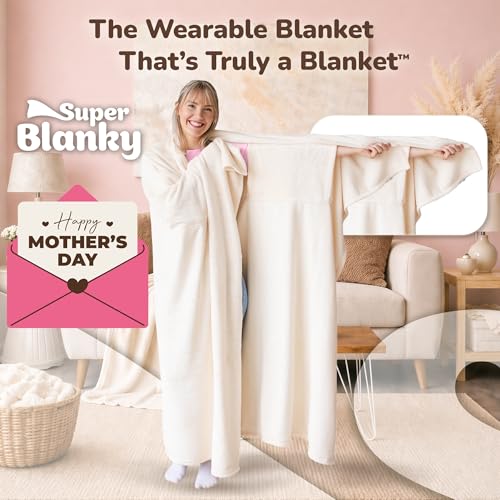 Super Blanky Wearable Blankets for Women - Cozy Mothers Day Gifts for Mom, Adult Comfy Wearable Blanket Men, Gift for Her Girlfriend, Grandma Mothers day Gifts for Wife Birthday Gift Ideas, Cream - Image 2