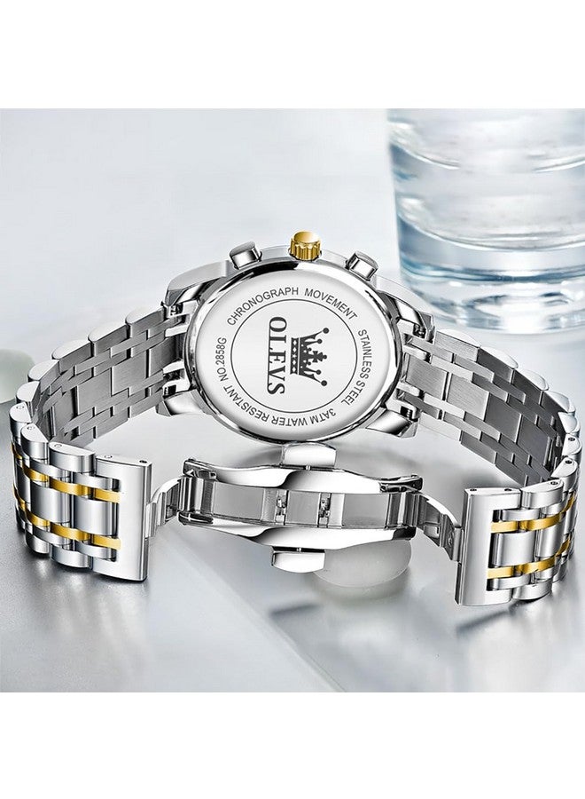 أوليفز ساعة OLEVS للرجال كرونوغراف ألماس أبيض كوارتز تاريخ تقويم طور القمر فاخرة بلونين من الفولاذ المقاوم للصدأ ساعة يد مضيئة للأعمال - Image 5