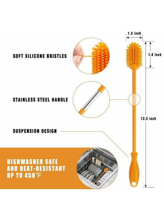 ddLUCK فرشاة تنظيف زجاجات سيليكونية بمقبض طويل، 12.5" منظف زجاجات للماء لزجاجات الأطفال، هيدرو فلاس، زجاجات رياضية، مزهريات، أدوات زجاجية، مثالية لفتحات الزجاجات ذات القطر الأصغر (عبوة واحدة) - Image 4