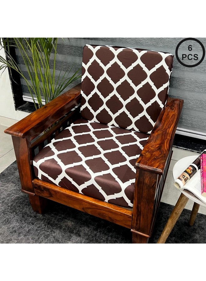 ohello® Stretchable/Spandex Printed Sofa Slip Cover, Pack of 6 Sofa seat Covers can use for livingroom, Couch, Wooden Sofas & Offices (Brown, SSC_903) - Image 1