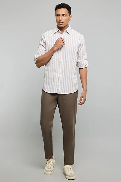 أر أند بي Striped Shirt with Classic Collar and Long Sleeves