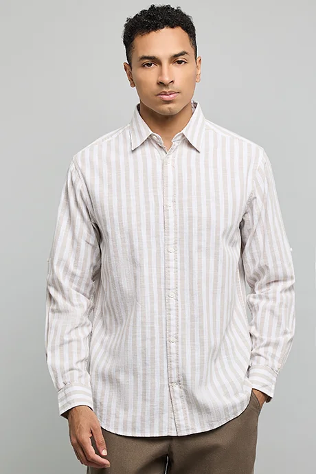 أر أند بي Striped Shirt with Classic Collar and Long Sleeves