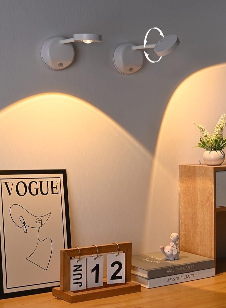 ضوء حائط لاسلكي ذكي قابل لإعادة الشحن بـ3 ألوان - كشاف LED قابل للتعتيم مع مستشعر حركة وتدوير 360 درجة لإضاءة اللوحات والصور والأعمال الفنية  - Image 1