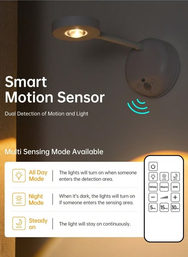 ضوء حائط لاسلكي ذكي قابل لإعادة الشحن بـ3 ألوان - كشاف LED قابل للتعتيم مع مستشعر حركة وتدوير 360 درجة لإضاءة اللوحات والصور والأعمال الفنية  - Image 5
