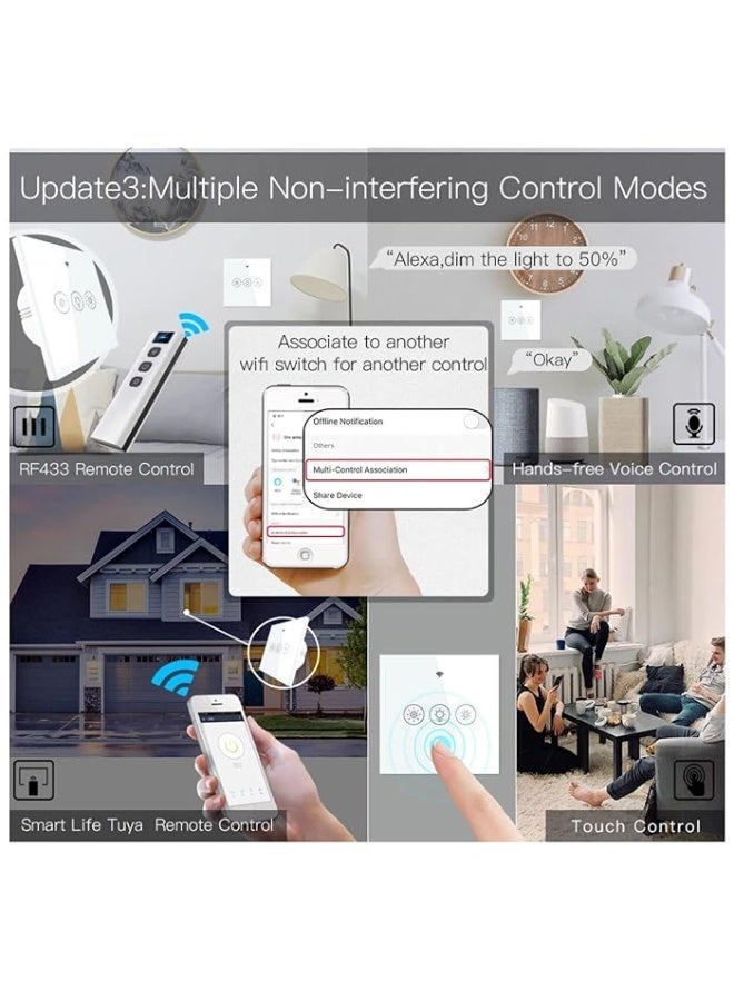 مويس مفتاح تعتيم ذكي MOES WiFi باللمس – زر واحد (أبيض) | لوحة تحكم لمس لتعتيم الإضاءة مع إمكانية ضبط السطوع، يعمل عبر تطبيق Tuya/Smart Life، واتصال WiFi ‎2.4GHz - Image 3