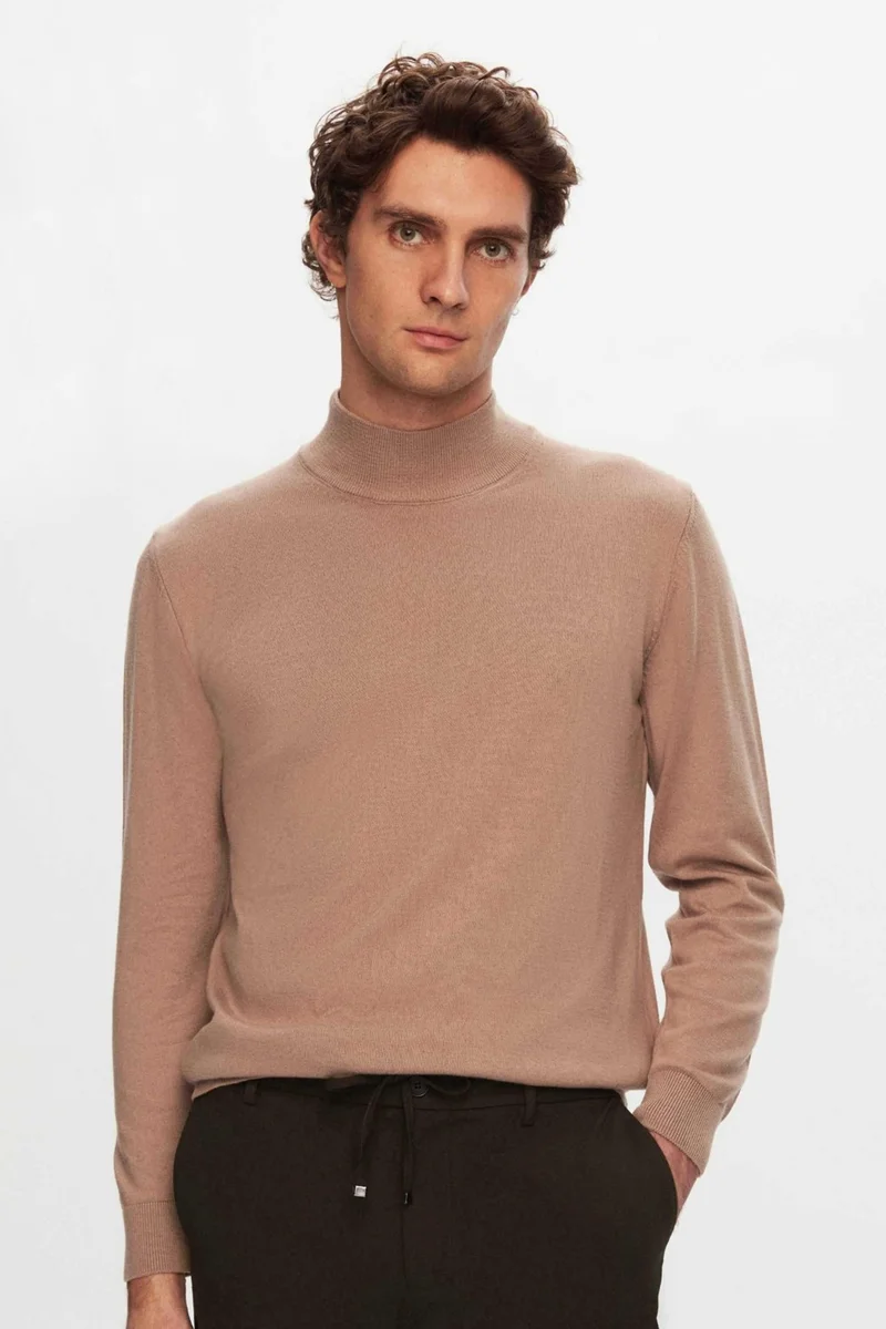 D'S DAMAT Ds Damat Regular Fit Beige Cotton Blend Half Turtleneck Knit Sweater