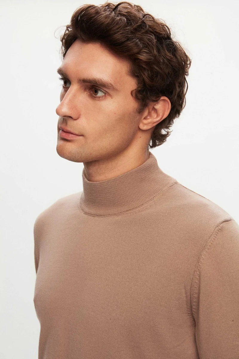 D'S DAMAT Ds Damat Regular Fit Beige Cotton Blend Half Turtleneck Knit Sweater