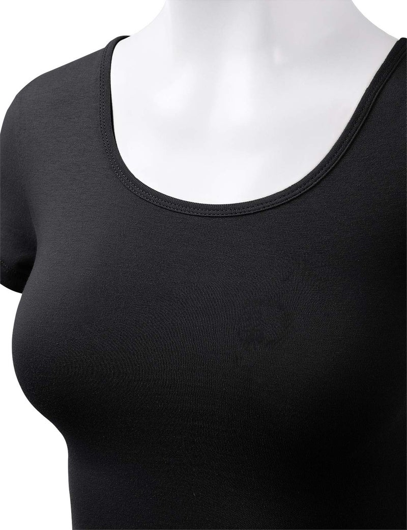 HATOPANTS Women Cotton Scoop Neck Crop Tops Short Sleeve Basic Casual Shirts Black M - Image 5