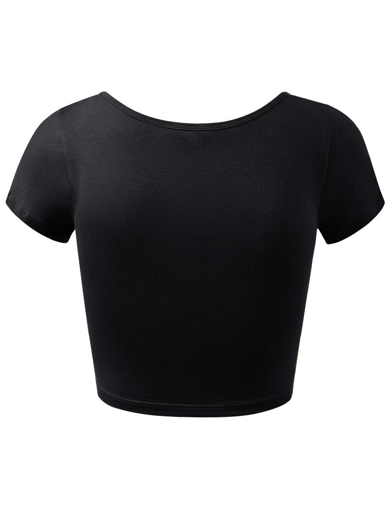 HATOPANTS Women Cotton Scoop Neck Crop Tops Short Sleeve Basic Casual Shirts Black M - Image 3