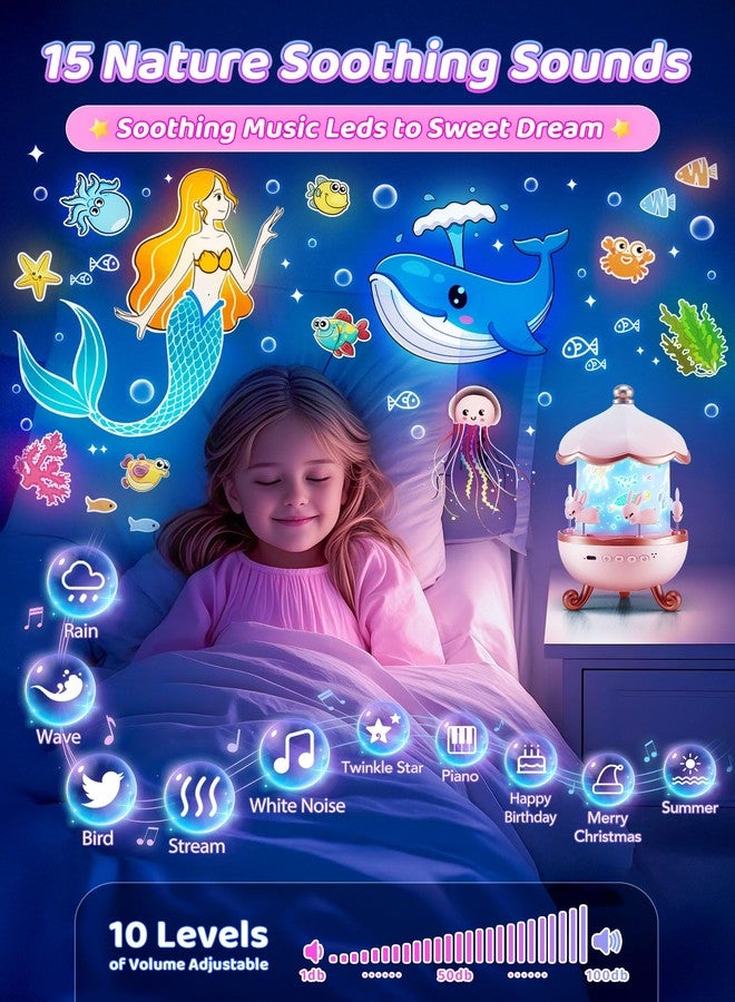 PIKOY Carousel Night Light for Kids,15 Music+15 Films+315 Colors Star Projector for Kids Night Light Projector,360°+Remote+1200mah Unicorn Toys for Girls Room Decor,Autism Toys,Toddler Gifts for Girls Baby - Image 3