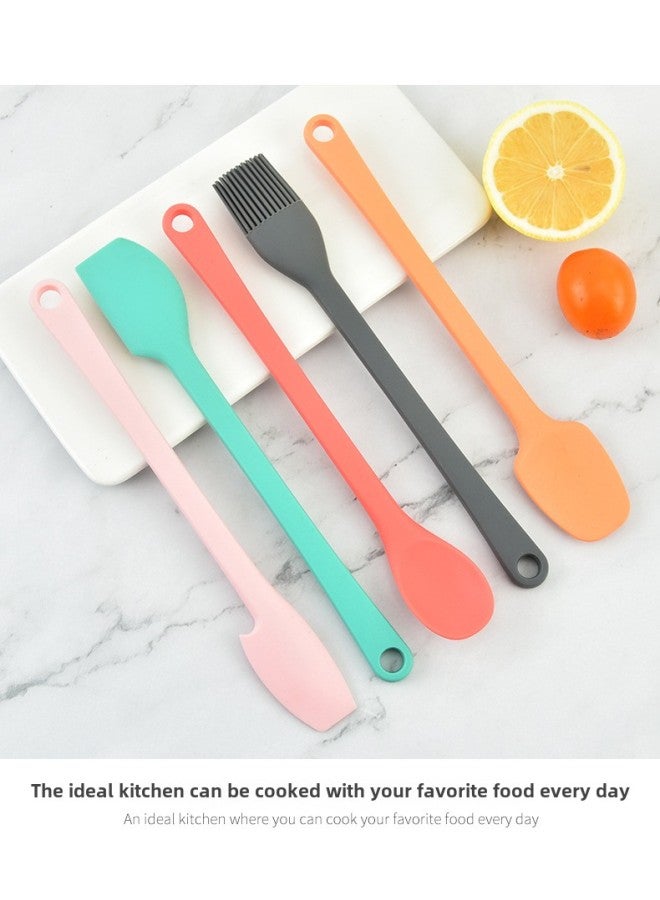 Color Mini Silicone Spatula 5-piece Set Heat-resistant Cream Spatula Cake Mixing Spatula Baking Tool Oil Brush-Colour:Colorful Silicone Spatula Five-piece Set + (bulk, No Steel Ring, No Color Box)  - Image 1