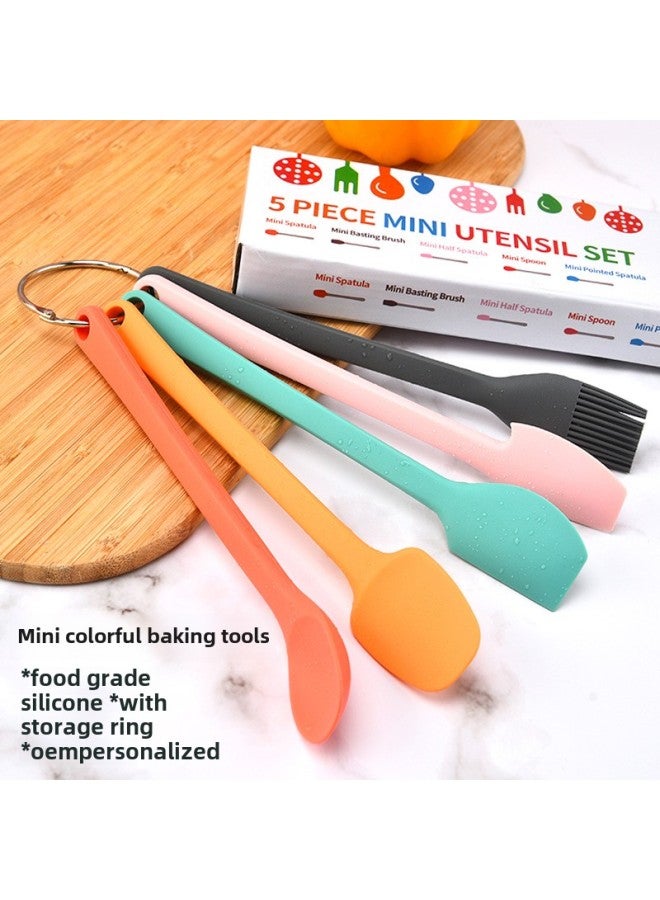 Color Mini Silicone Spatula 5-piece Set Heat-resistant Cream Spatula Cake Mixing Spatula Baking Tool Oil Brush-Colour:Colorful Silicone Spatula Five-piece Set + (bulk, No Steel Ring, No Color Box)  - Image 2