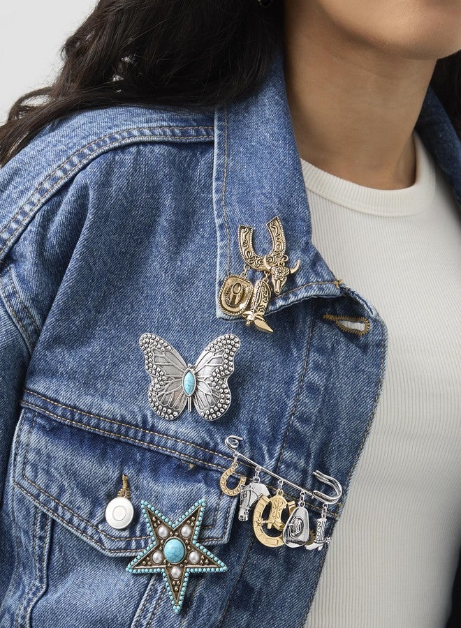 Jessica Simpson Dangle Charms Western Brooch for Women, Gold Tone-Plated Horseshoe Brooch Pin with 3 Cowgirl Charms - Image 3