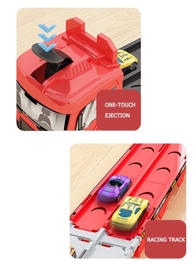 Big Truck Toys, Racing Track Toys, Truck Toys, Transporter With Slots And Foldable Track, Carrier Toys, Suitable For Toddler Car Toy Sets, Container Truck Toys With 8 Alloy Car Toy Sets, Suitable For Children Over 3 Years Old  - Image 3