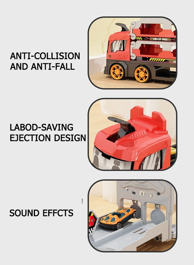 Big Truck Toys, Racing Track Toys, Truck Toys, Transporter With Slots And Foldable Track, Carrier Toys, Suitable For Toddler Car Toy Sets, Container Truck Toys With 8 Alloy Car Toy Sets, Suitable For Children Over 3 Years Old  - Image 4