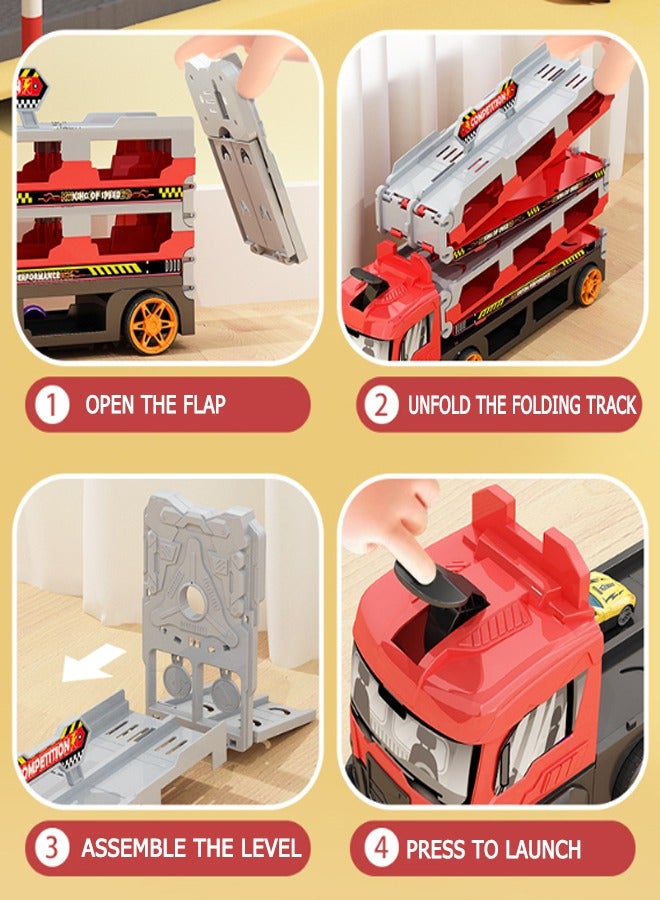 Big Truck Toys, Racing Track Toys, Truck Toys, Transporter With Slots And Foldable Track, Carrier Toys, Suitable For Toddler Car Toy Sets, Container Truck Toys With 8 Alloy Car Toy Sets, Suitable For Children Over 3 Years Old  - Image 5