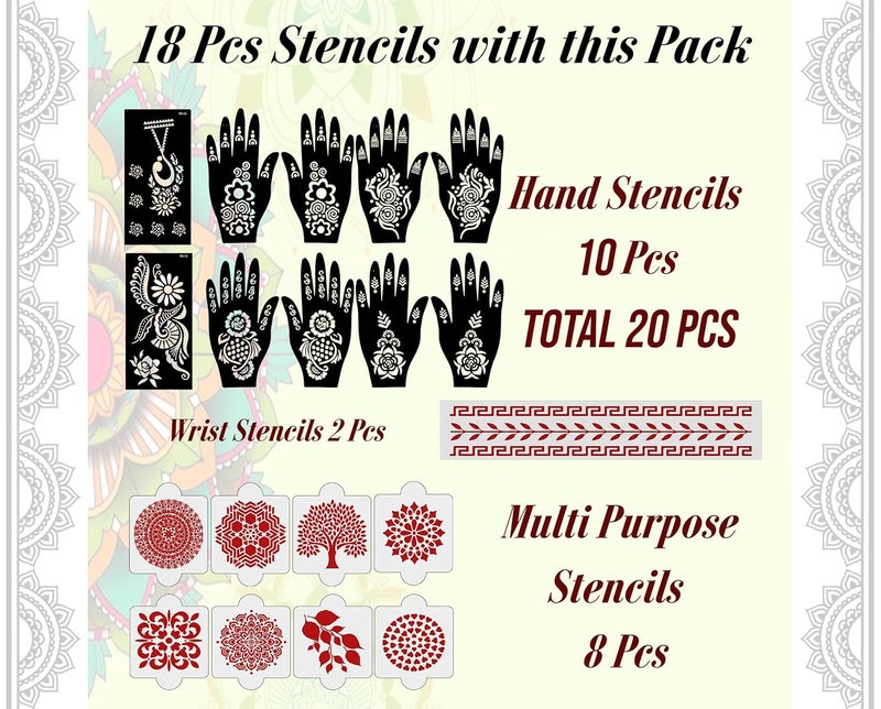 ivana's Ivanas Set of 20 Pcs Combo Pack Reusable Mehendi Design Stencilsfor Both Hands Easy to Use Best for Girls Women Kids Teen New Mehandi Stencils Design Stickers D2284 - Image 4