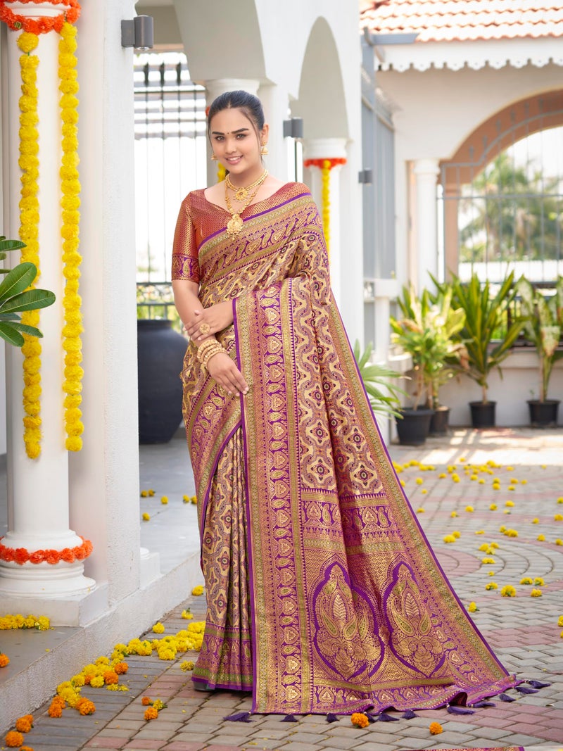 MANOHARI Women's Most Trendy Banarasi Woven Purple Saree With Heavy Jacquard Work Saree With Blouse Piece - Image 2