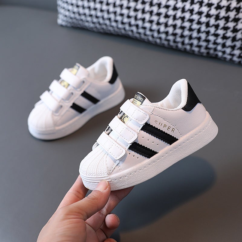 Kids Shell Toe Sneakers Casual White Baby Trainers Black 