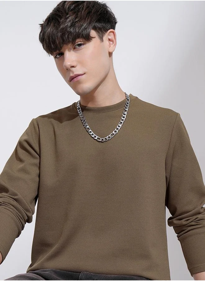 هاي لاندر Textured Round Neck Relaxed Fit T-Shirt