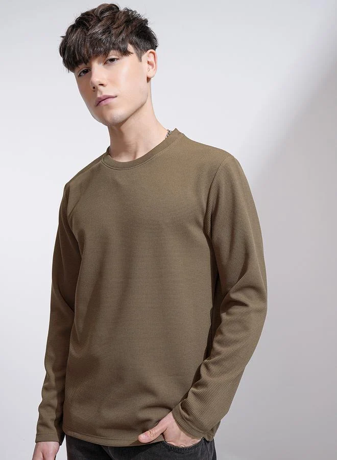HIGHLANDER HIGHLANDER Textured Round Neck Relaxed Fit T-Shirt