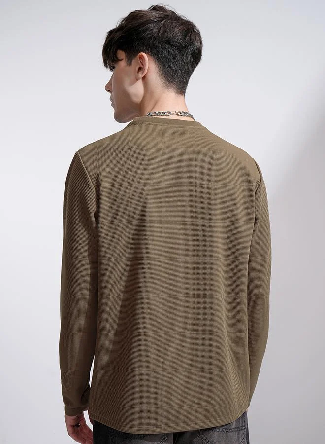HIGHLANDER HIGHLANDER Textured Round Neck Relaxed Fit T-Shirt