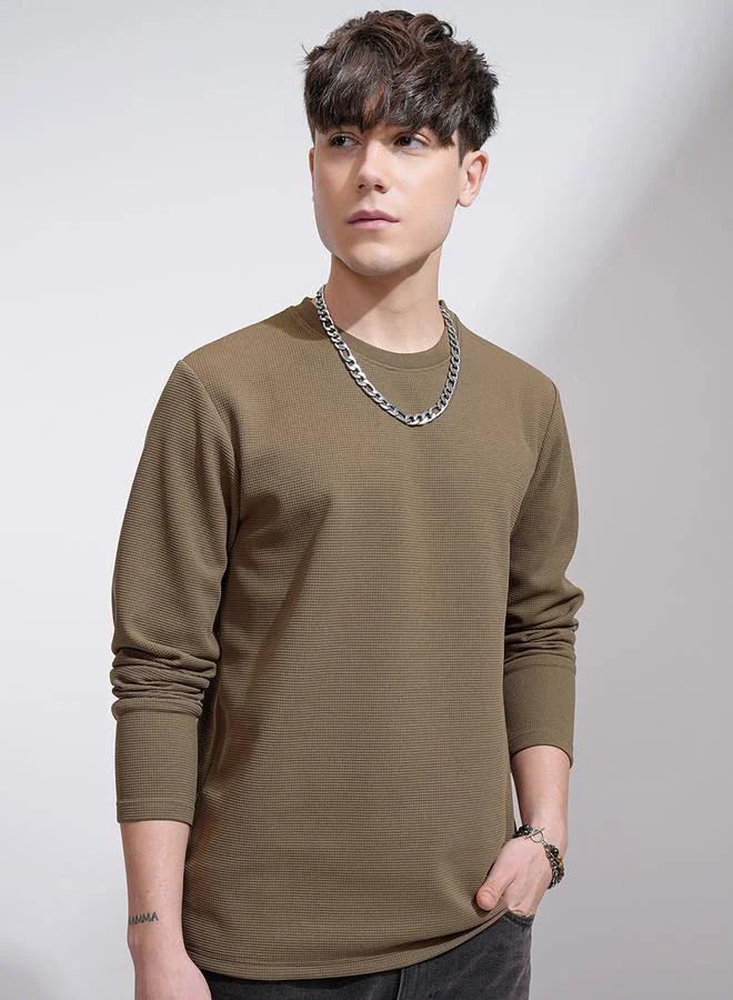 HIGHLANDER HIGHLANDER Textured Round Neck Relaxed Fit T-Shirt
