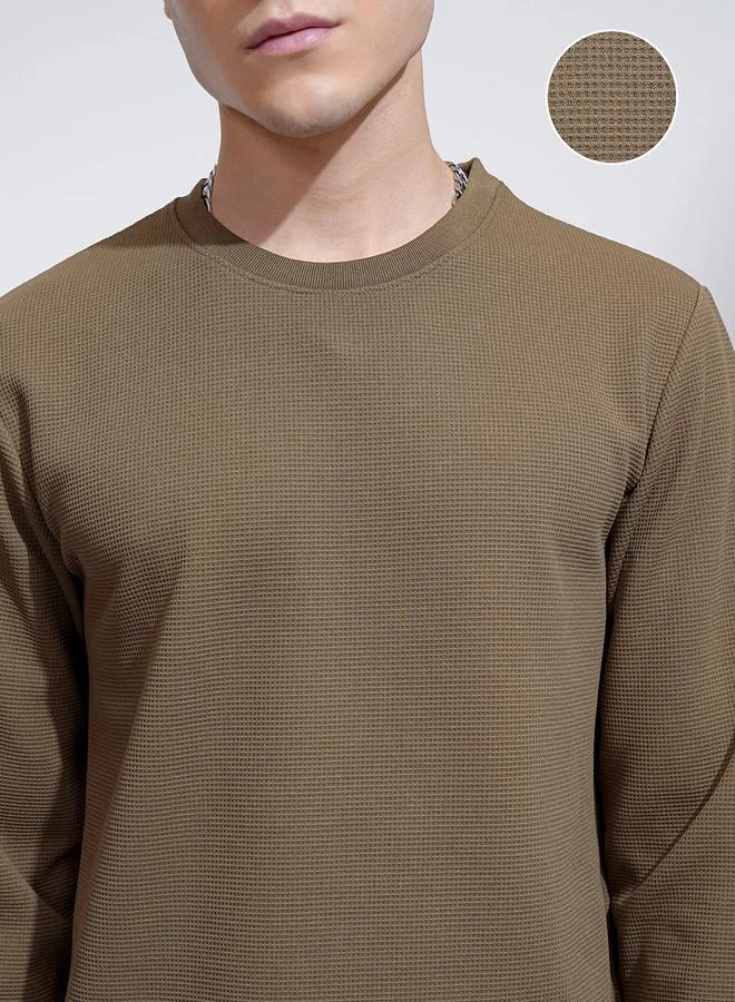 HIGHLANDER HIGHLANDER Textured Round Neck Relaxed Fit T-Shirt