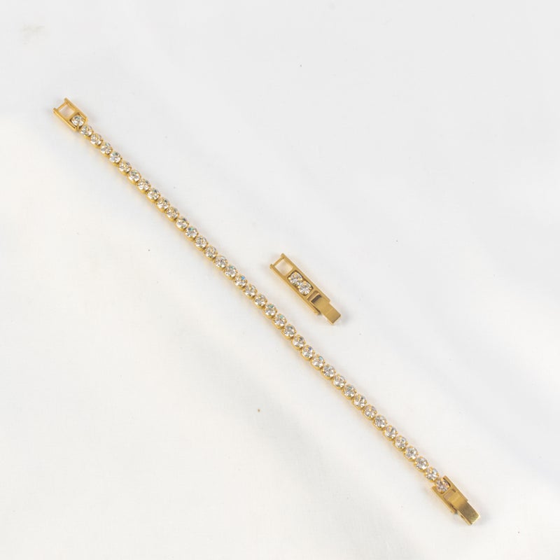 Golden Zirconic Stainless Steel Tennis Bracelet - Image 1