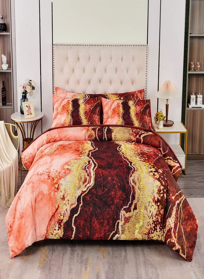 PERFEMET Full Size Comforter Set 6 Pcs Marble Bed in a Bag with Sheets Set Retro Artwork Style Orange Comforter Soft Reversible Lightweight Bedding Quilt Set(Orange, Full) - Image 2