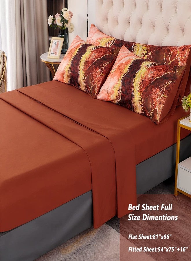 PERFEMET Full Size Comforter Set 6 Pcs Marble Bed in a Bag with Sheets Set Retro Artwork Style Orange Comforter Soft Reversible Lightweight Bedding Quilt Set(Orange, Full) - Image 5