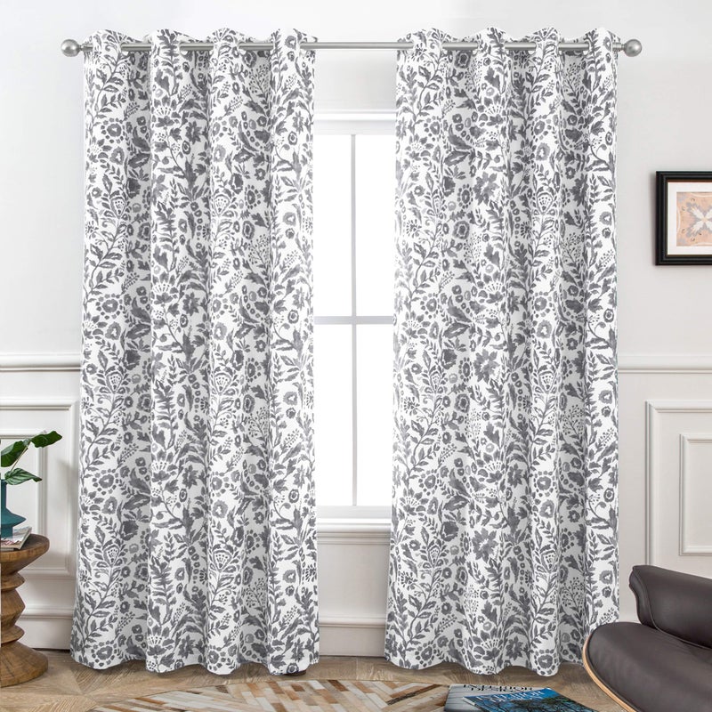 DriftAway Julia Watercolor Blackout Room Darkening Lined Thermal Insulated Energy Saving Window Curtains 2 Layers 2 Panels Each Size 52 Inch by 84 Inch Gray - Image 1