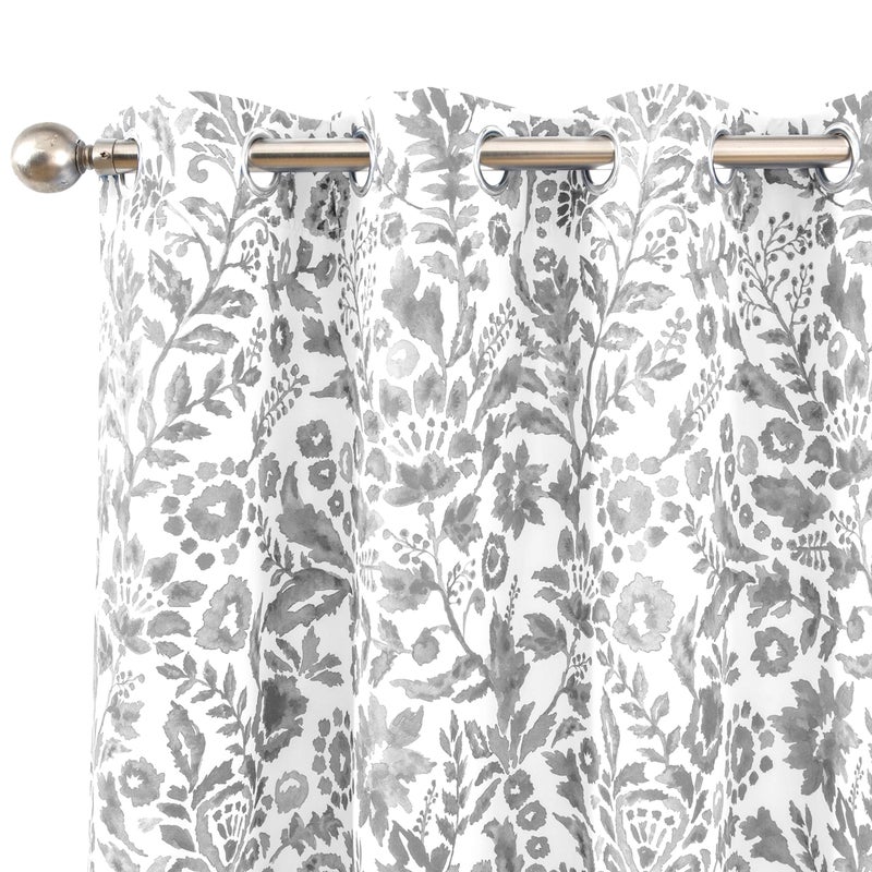 DriftAway Julia Watercolor Blackout Room Darkening Lined Thermal Insulated Energy Saving Window Curtains 2 Layers 2 Panels Each Size 52 Inch by 84 Inch Gray - Image 3