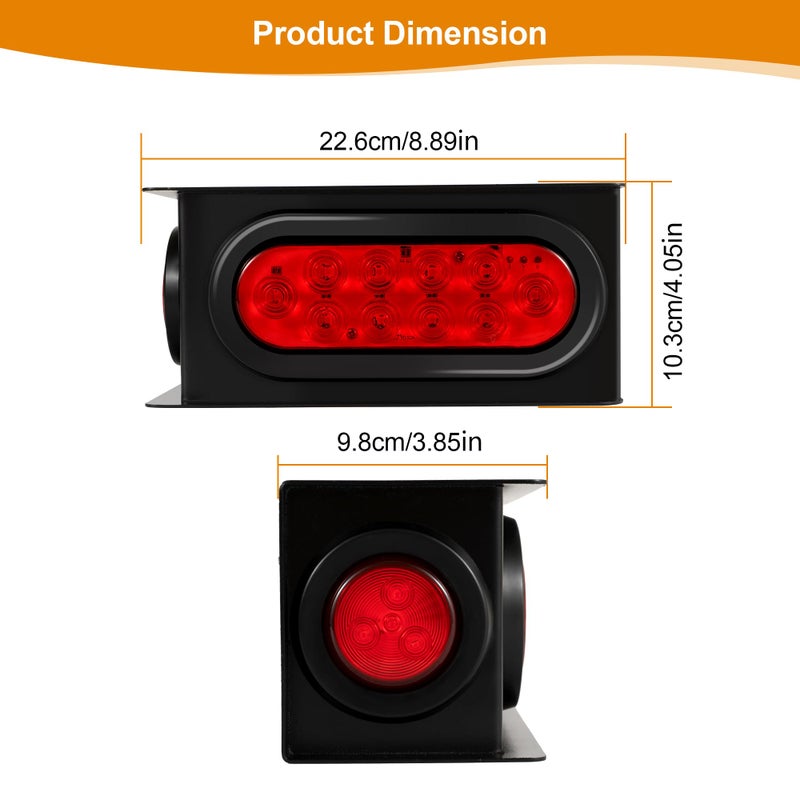 RUNHWEE 2PCS Steel Trailer Light Box Kit with 6" Oval Red 10-LED Tail Lights, Reverse Lights & 2" Round Red 4-LED Side Marker Lights, Includes Grommets & Wire Connectors - Image 4