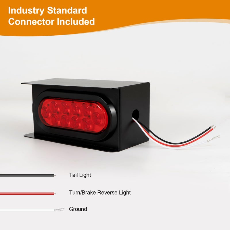 RUNHWEE 2PCS Steel Trailer Light Box Kit with 6" Oval Red 10-LED Tail Lights, Reverse Lights & 2" Round Red 4-LED Side Marker Lights, Includes Grommets & Wire Connectors - Image 5