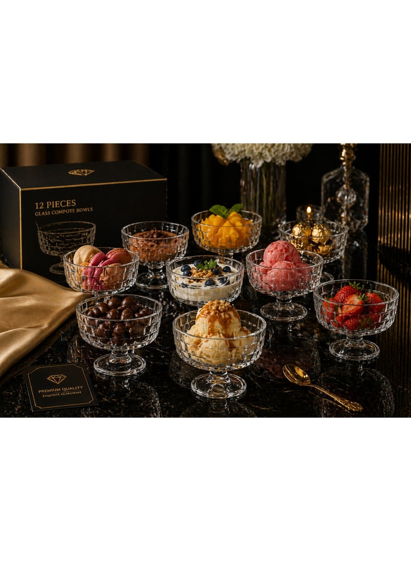 Blinkmax 12 Pieces Clear Glass Multipurpose Ice Cream and Nut Serving Bowl Set 265 ml - Image 5