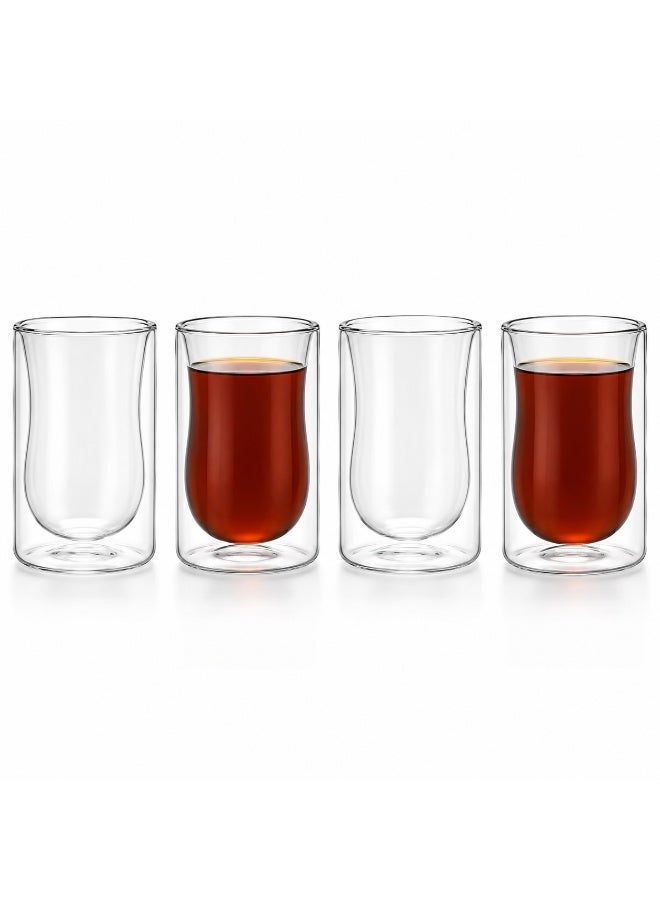 BLACKSTONE Double Wall Estikana Tea Glasses, Set of 4, 100ml, Borosilicate Insulated Tea Cups, Clear, DG892 - Image 1