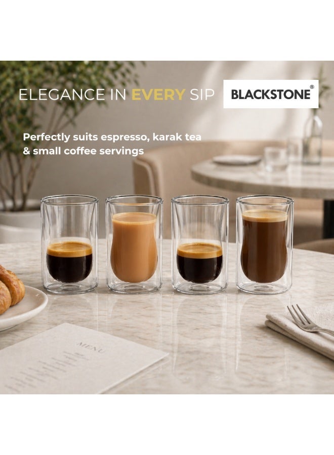 BLACKSTONE Double Wall Estikana Tea Glasses, Set of 4, 100ml, Borosilicate Insulated Tea Cups, Clear, DG892 - Image 3