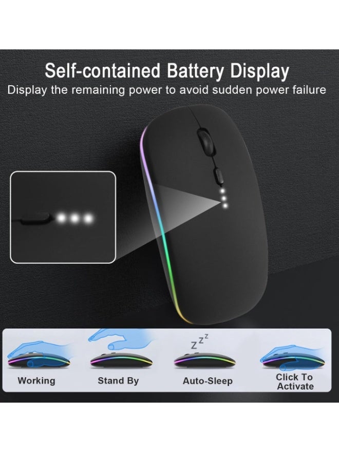 كيورو ماوس بلوتوث لاسلكي RGB، قابل للشحن وصامت، 2.4GHz وBluetooth 5.2 مع مستقبل USB للابتوب والكمبيوتر والتابلت - Image 2