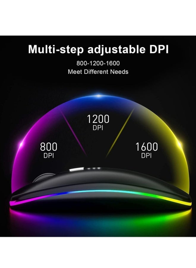 كيورو ماوس بلوتوث لاسلكي RGB، قابل للشحن وصامت، 2.4GHz وBluetooth 5.2 مع مستقبل USB للابتوب والكمبيوتر والتابلت - Image 5