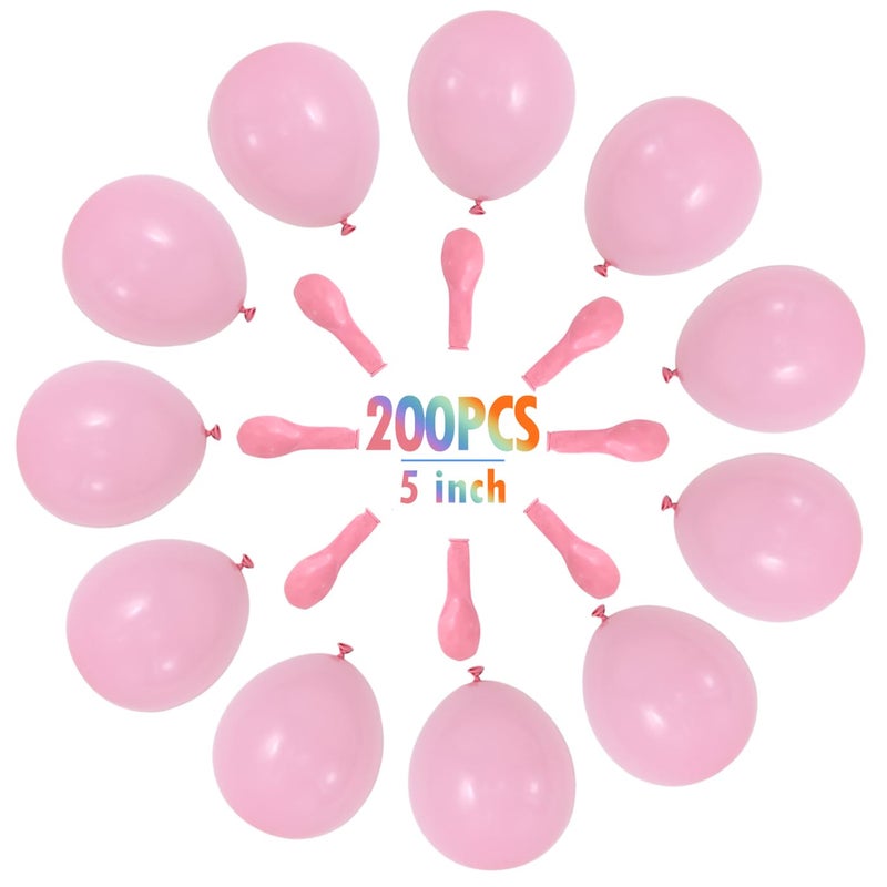 BEISHIDA 200 Pcs 5 Inch Pastel Pink Balloons Small Baby Pink Balloons Mini Light Pink Macaron Party Latex Ballons Round Baloons for Birthday Wedding Bridal Baby Shower Anniversary Party Decorations